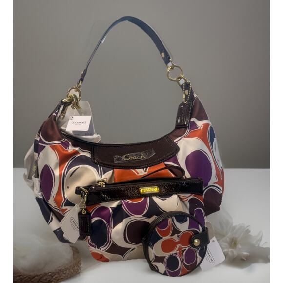 NWT Coach Ashley Scarf Print Bag, Wristlet & Mirror Multicolor Gift Ready Set - Picture 14 of 16